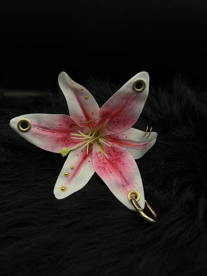 Pink Pierced Lilys Keychain with Gold Hardware
