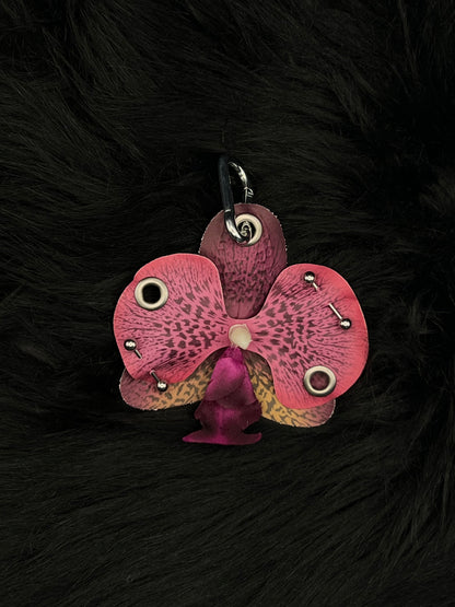 Purple Pierced Orchid Keychain With Gold Hardware