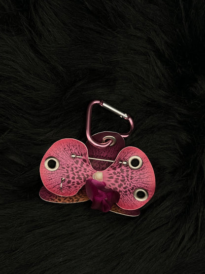 Purple Pierced Orchid Keychain With Silver Hardware