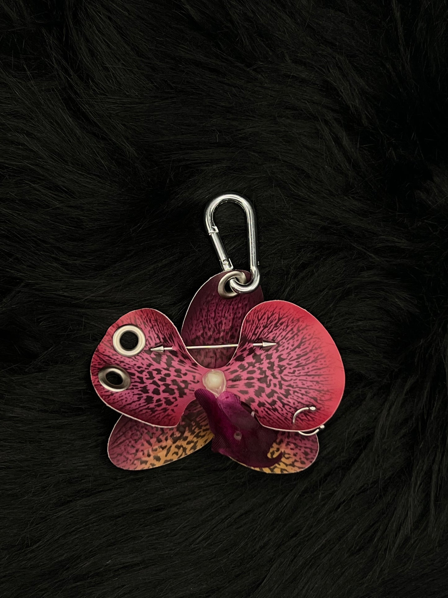 Purple Pierced Orchid Keychain With Silver Hardware