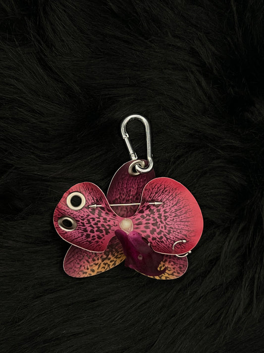 Purple Pierced Orchid Keychain With Silver Hardware