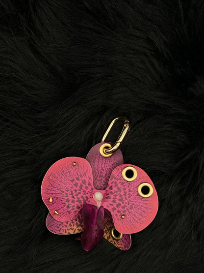 Purple Pierced Orchid Keychain With Gold Hardware