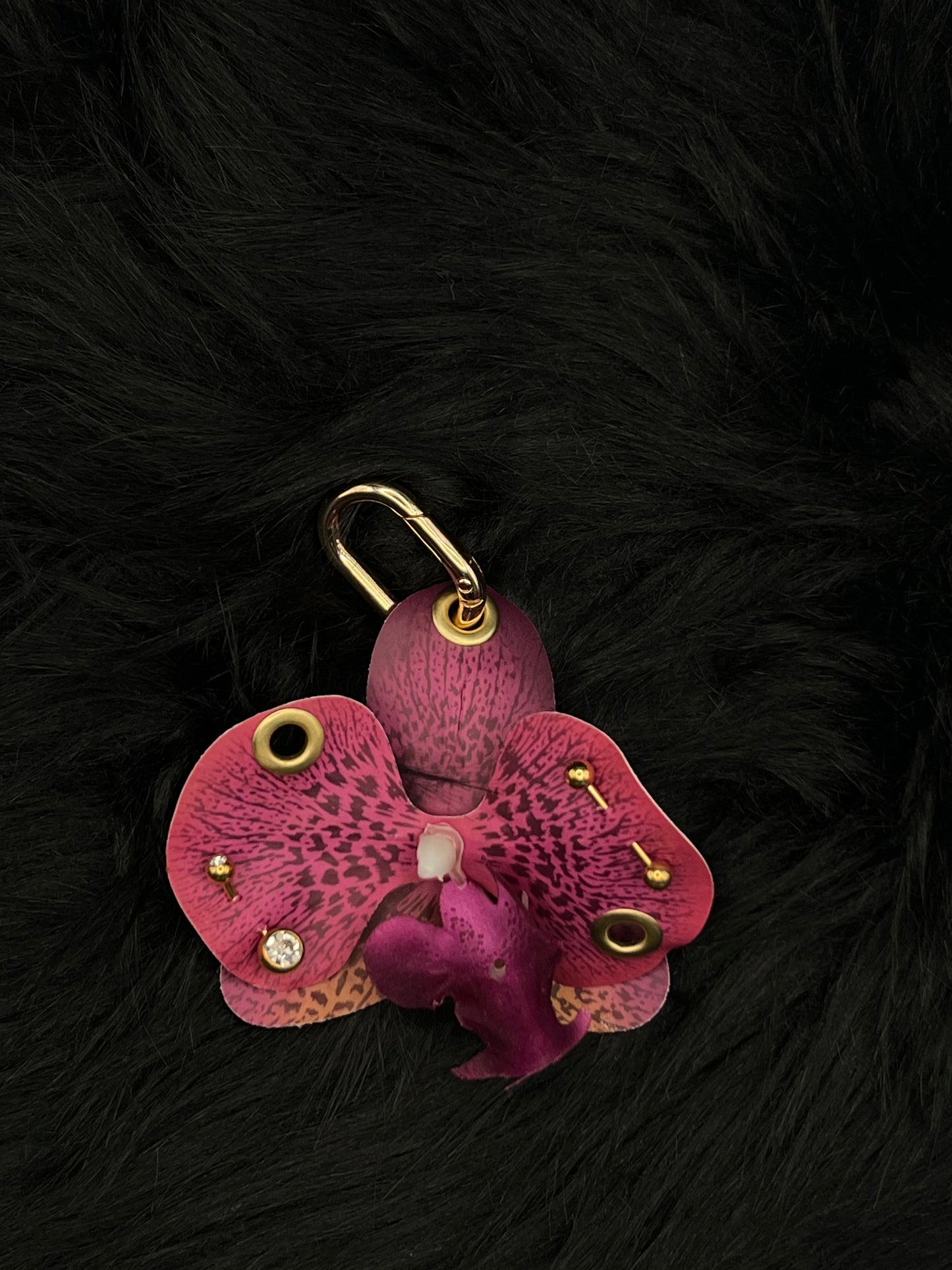 Purple Pierced Orchid Keychain With Gold Hardware