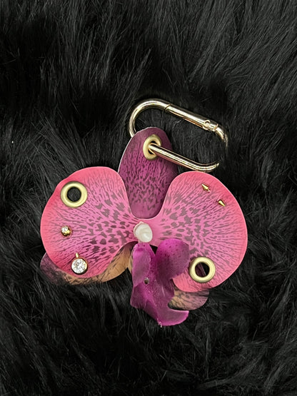 Purple Pierced Orchid Keychain With Gold Hardware