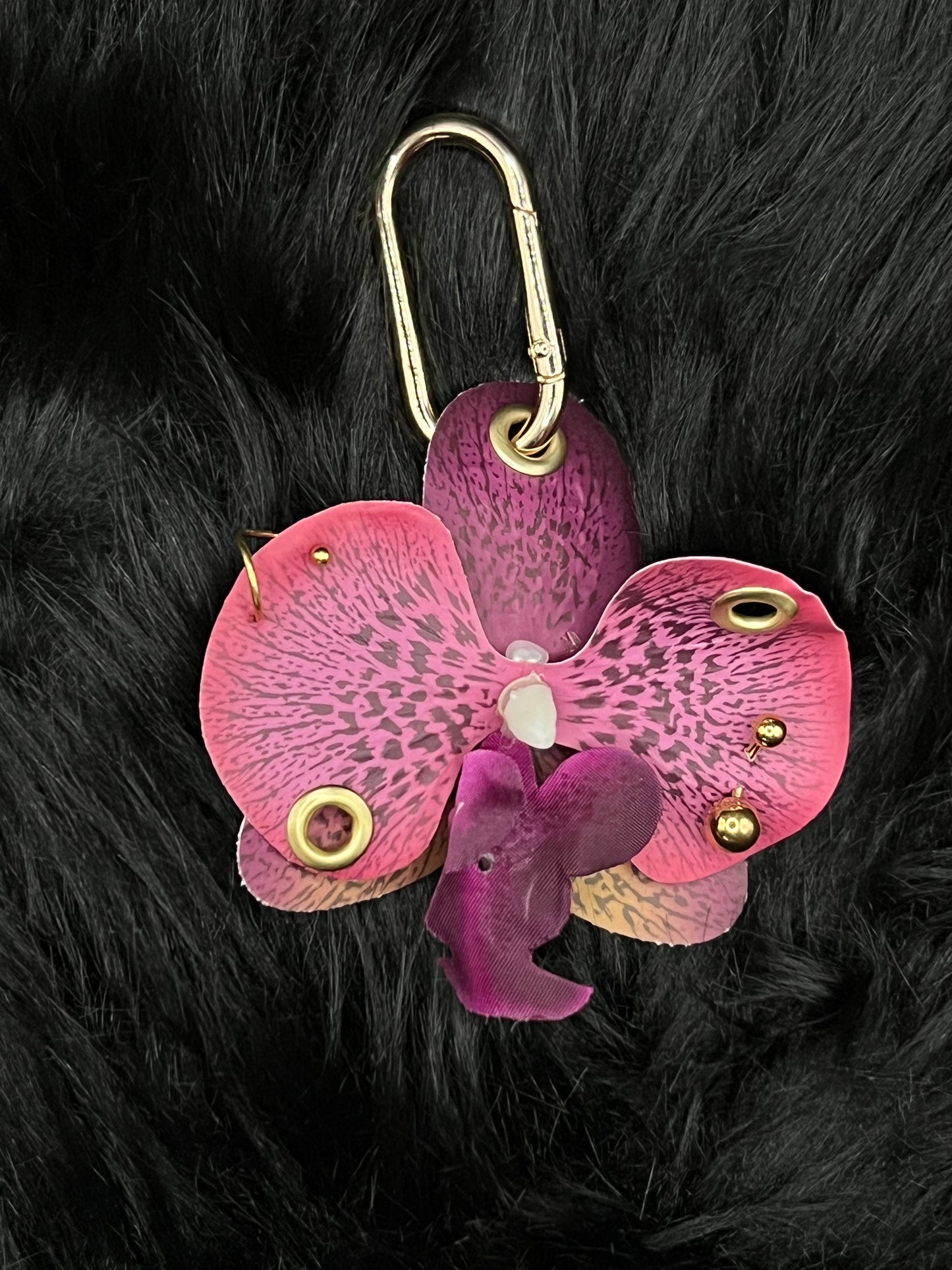 Purple Pierced Orchid Keychain With Gold Hardware