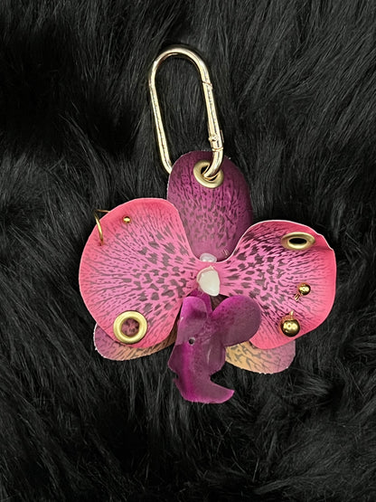 Purple Pierced Orchid Keychain With Gold Hardware