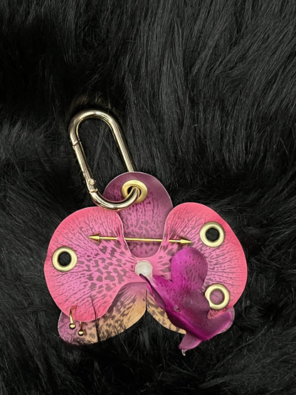Purple Pierced Orchid Keychain With Gold Hardware