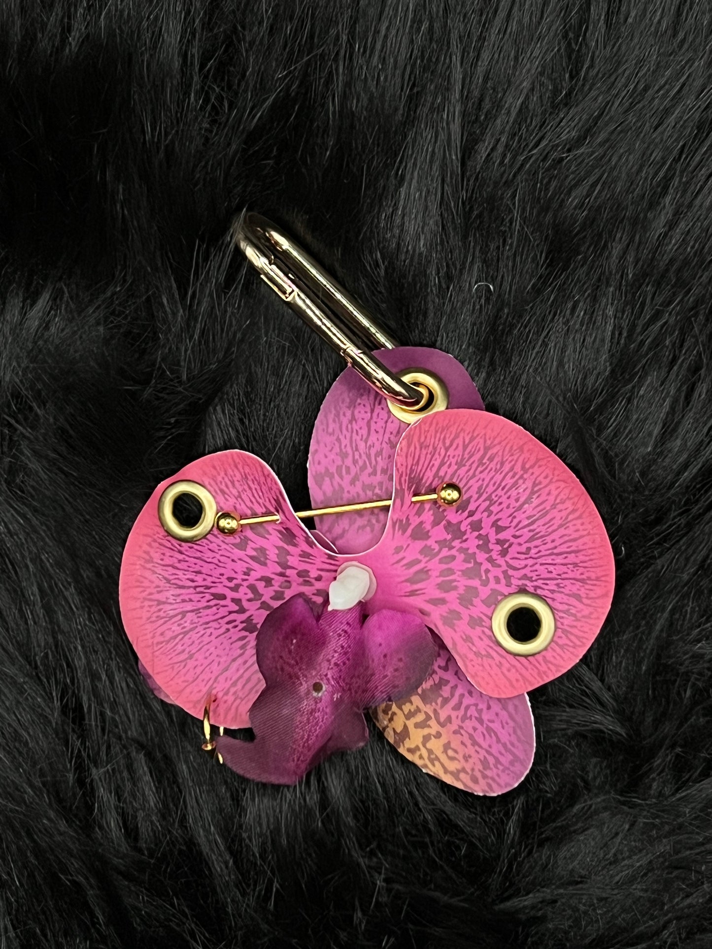 Purple Pierced Orchid Keychain With Gold Hardware
