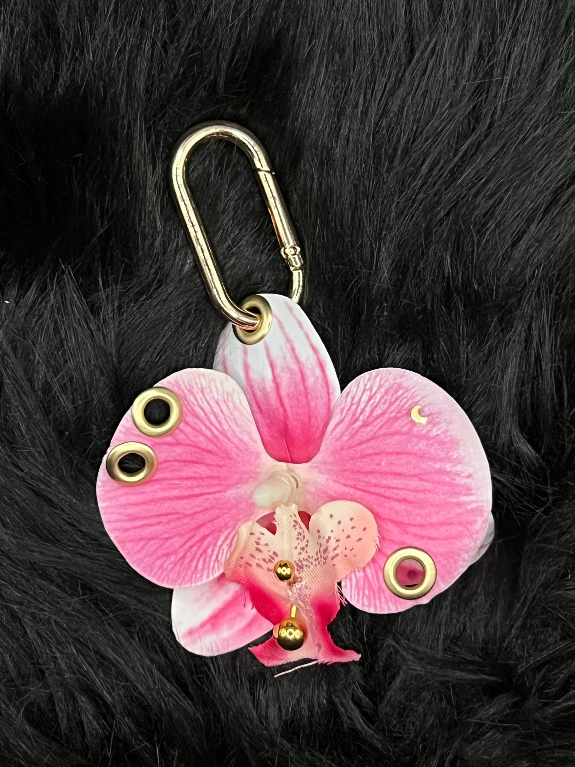 Pink Pierced Orchid Keychain with Gold Hardware – Kamira