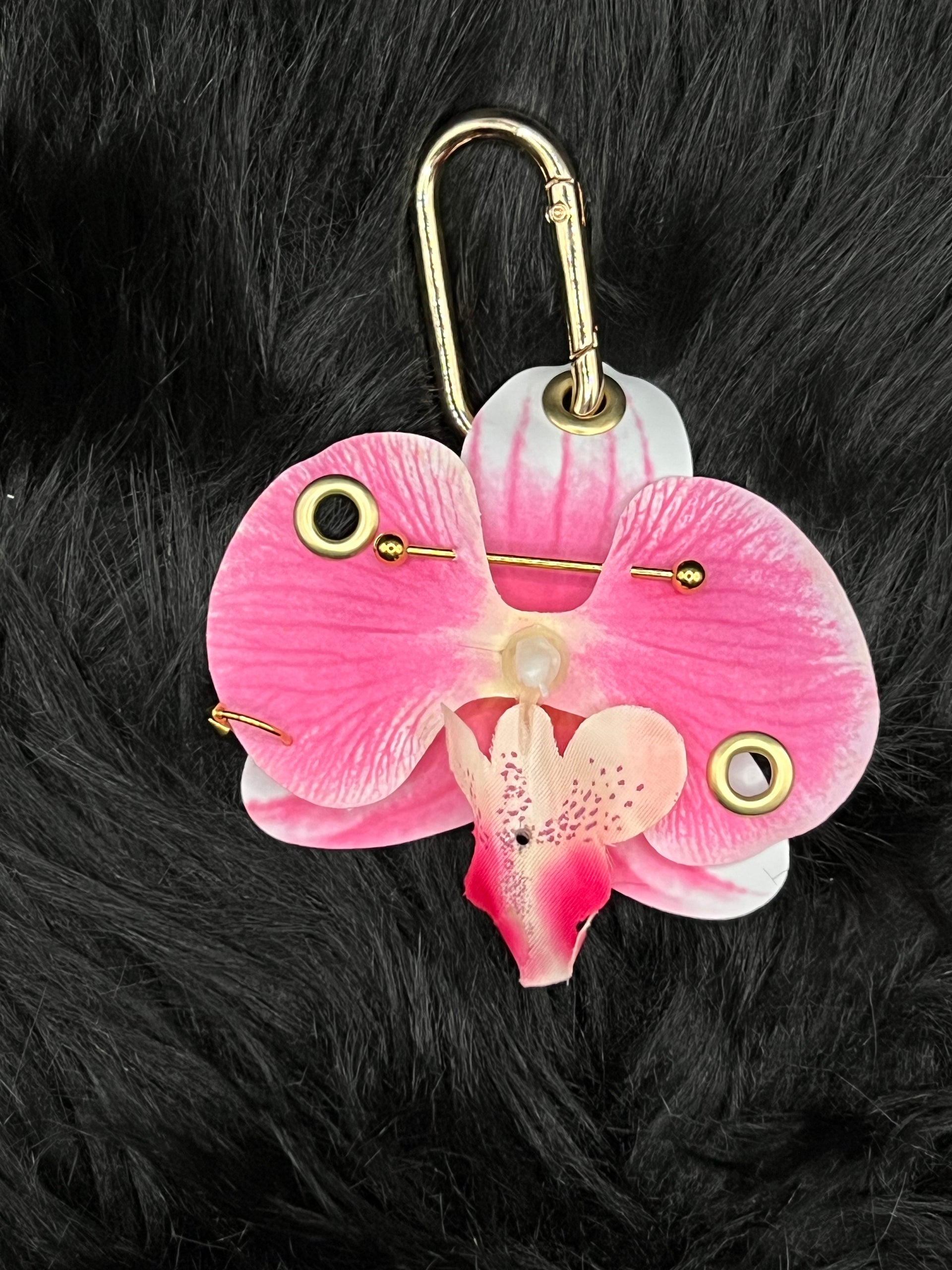 Pink Pierced Orchid Keychain with Gold Hardware – Kamira