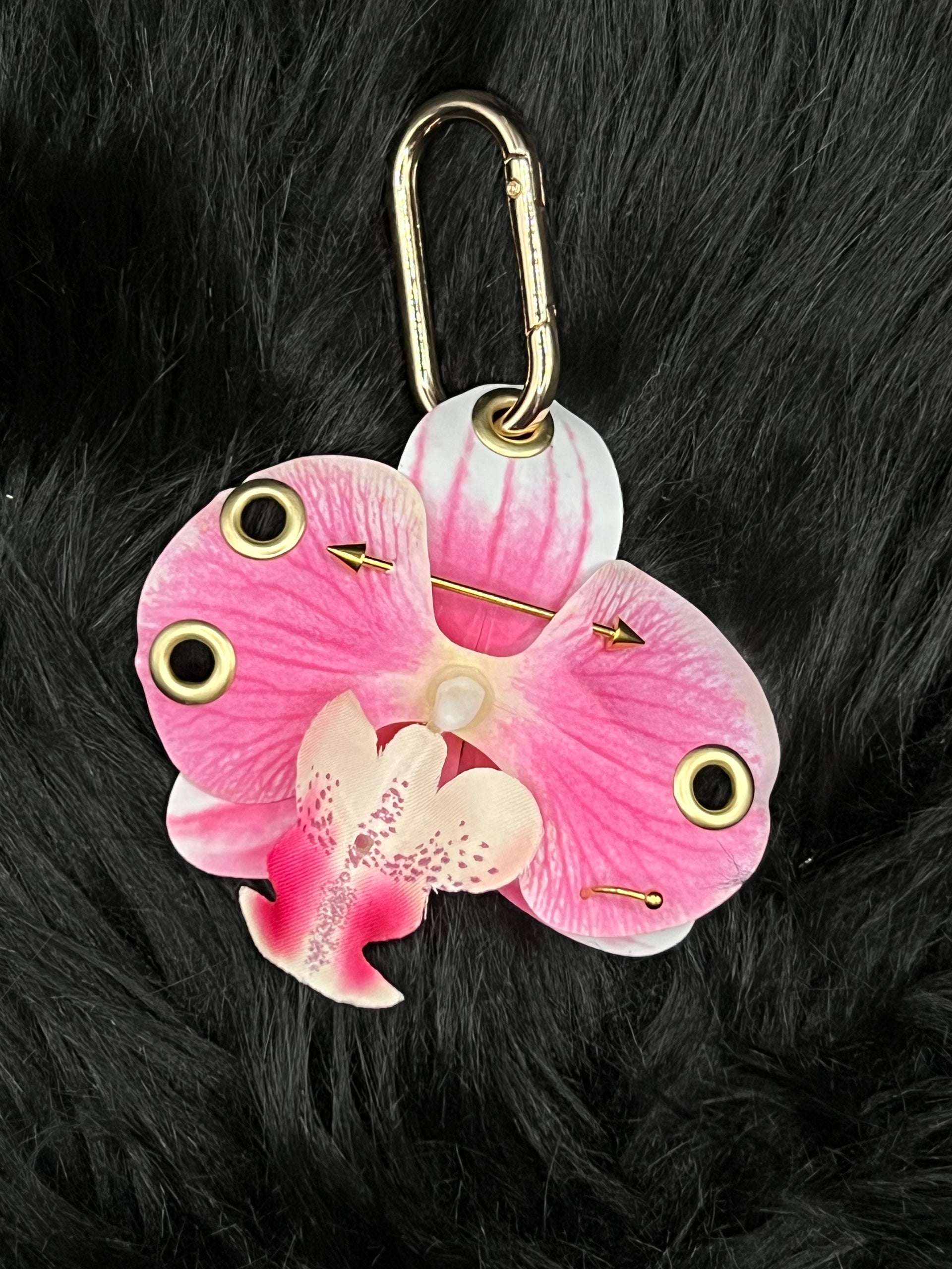 Pink Pierced Orchid Keychain with Gold Hardware – Kamira