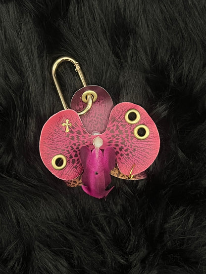 Purple Pierced Orchid Keychain With Gold Hardware