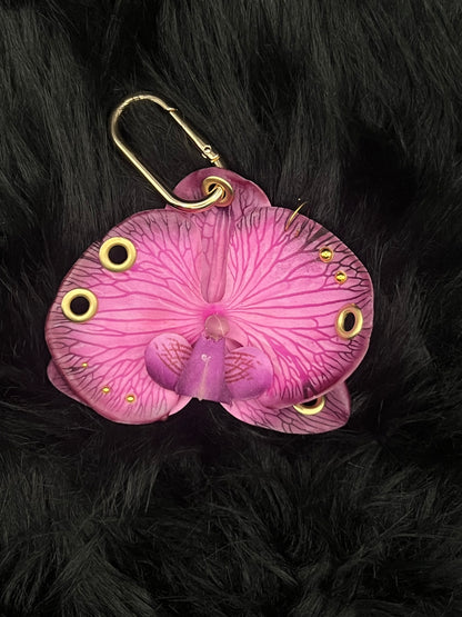 Purple Pierced Orchid Keychain With Gold Hardware
