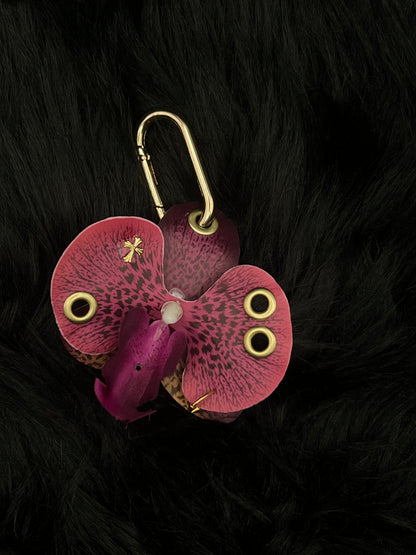 Purple Pierced Orchid Keychain With Gold Hardware