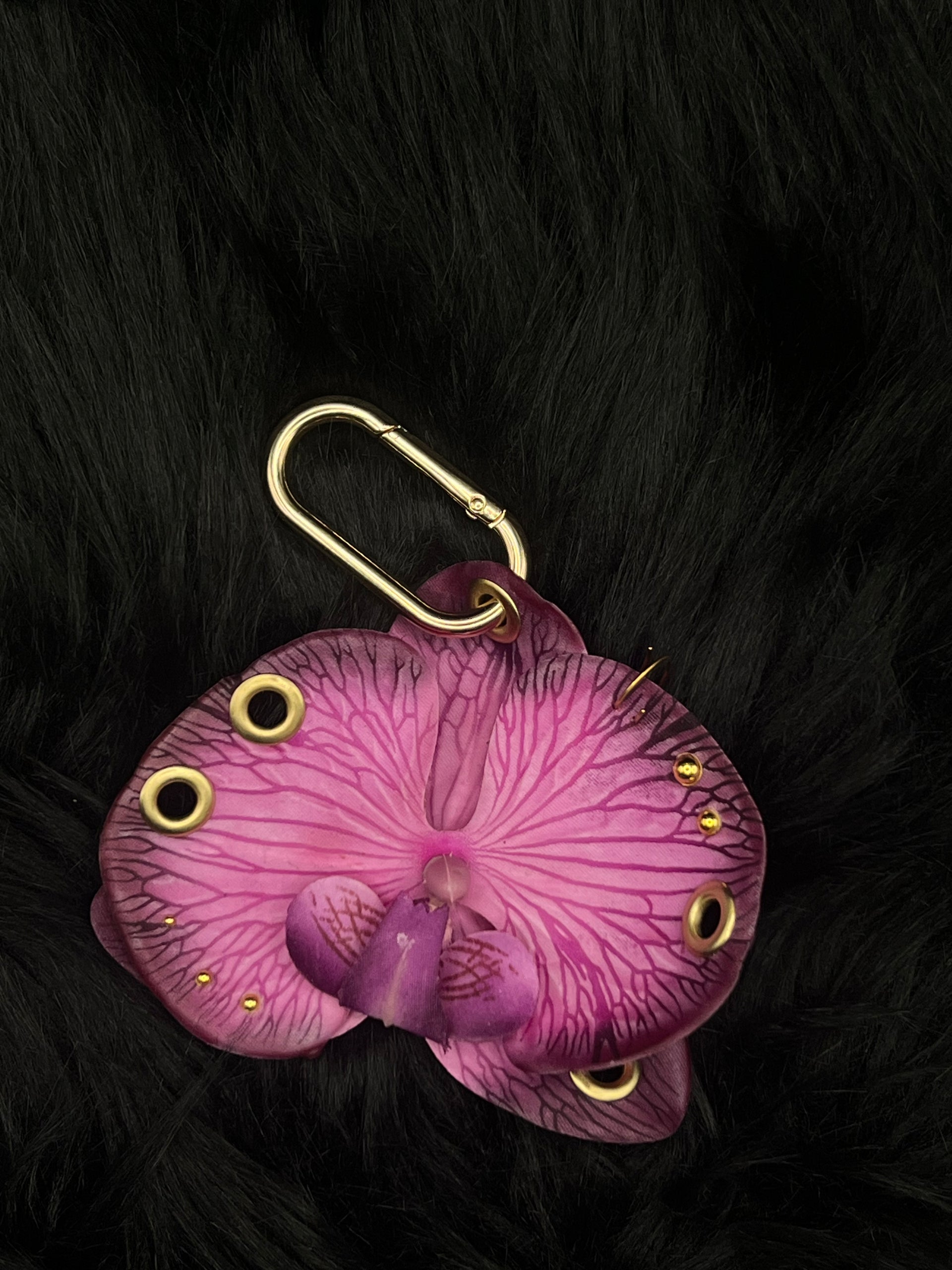 Purple Pierced Orchid Keychain with Gold Hardware – Kamira