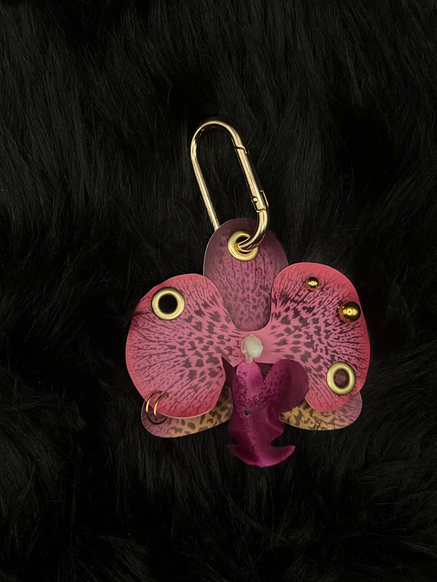 Purple Pierced Orchid Keychain With Gold Hardware