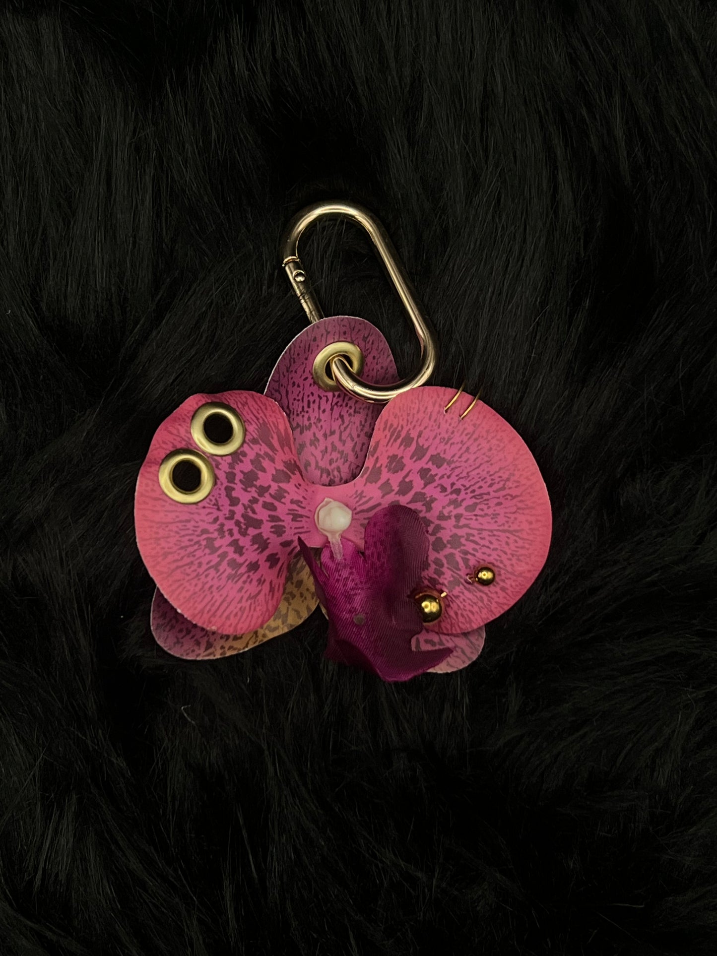 Purple Pierced Orchid Keychain With Gold Hardware