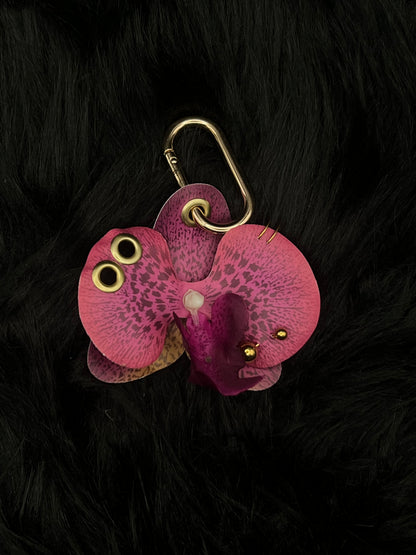 Purple Pierced Orchid Keychain With Gold Hardware