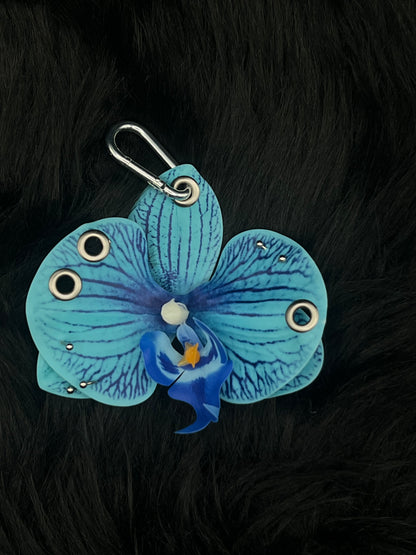 Blue Pierced Orchid Keychain With Silver Hardware