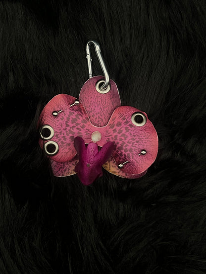 Purple Pierced Orchid Keychain With Silver Hardware