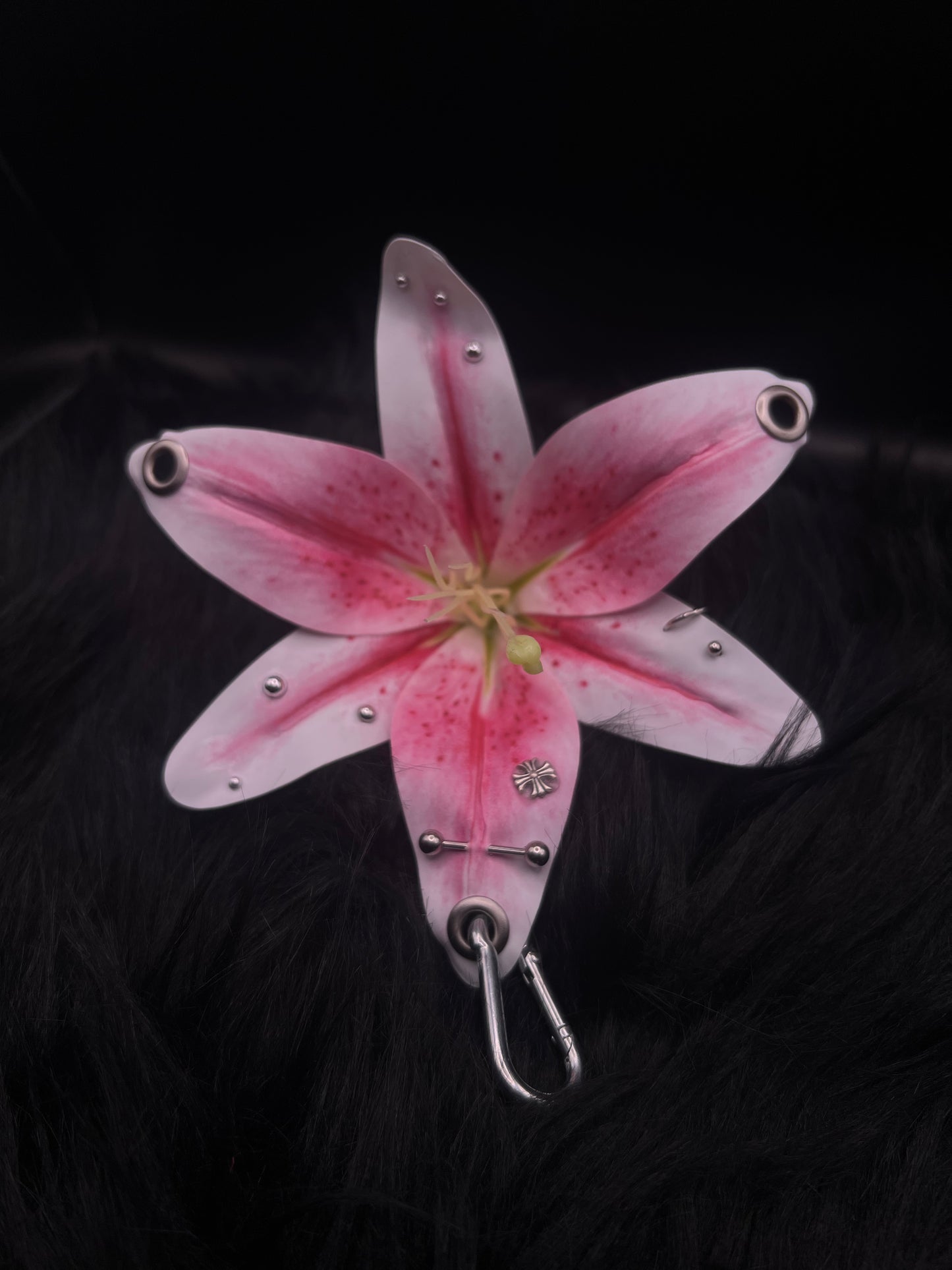 Pink Pierced Lilys Keychain with Silver Hardware