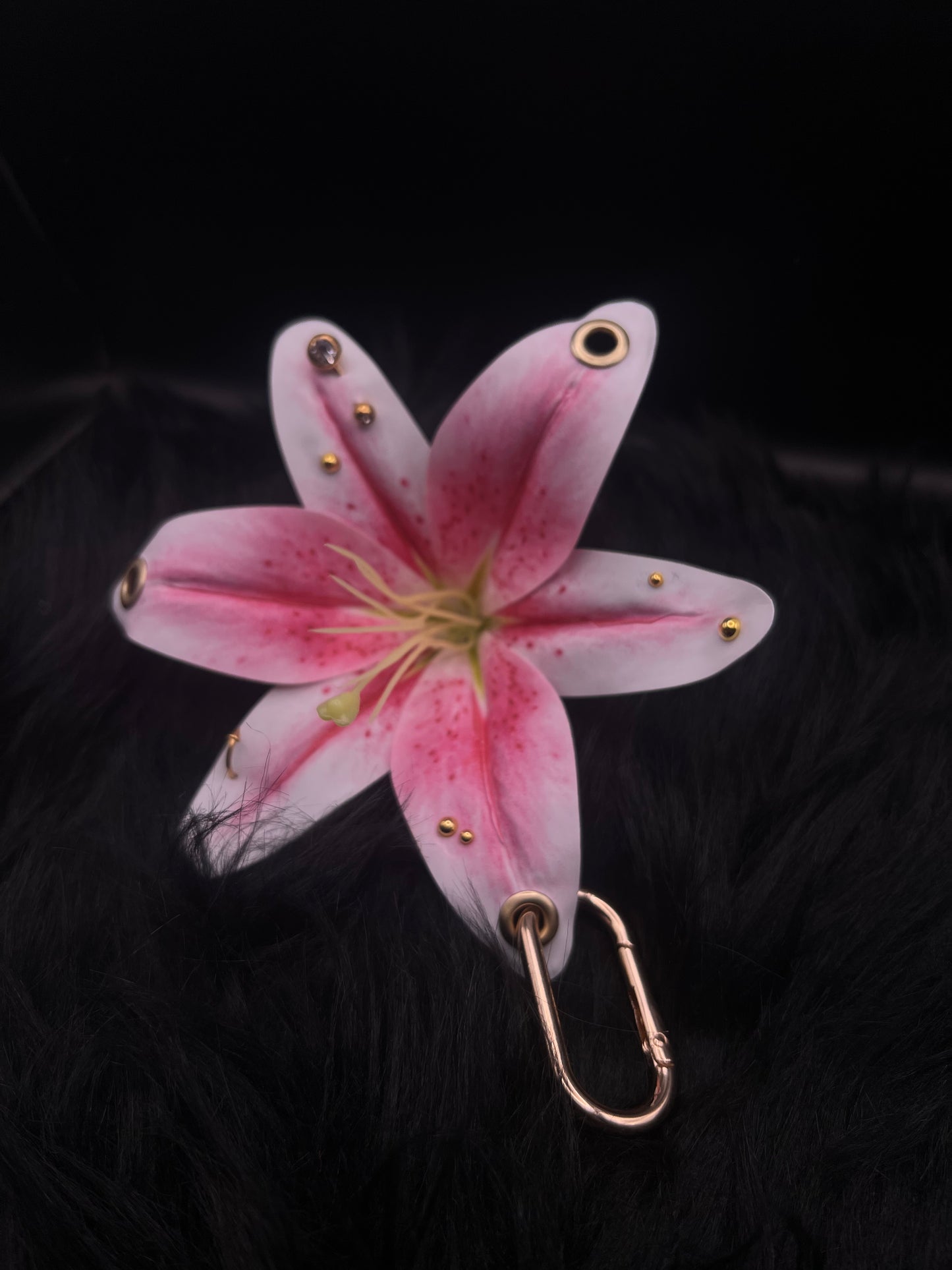 Pink Pierced Lilys Keychain with Gold Hardware