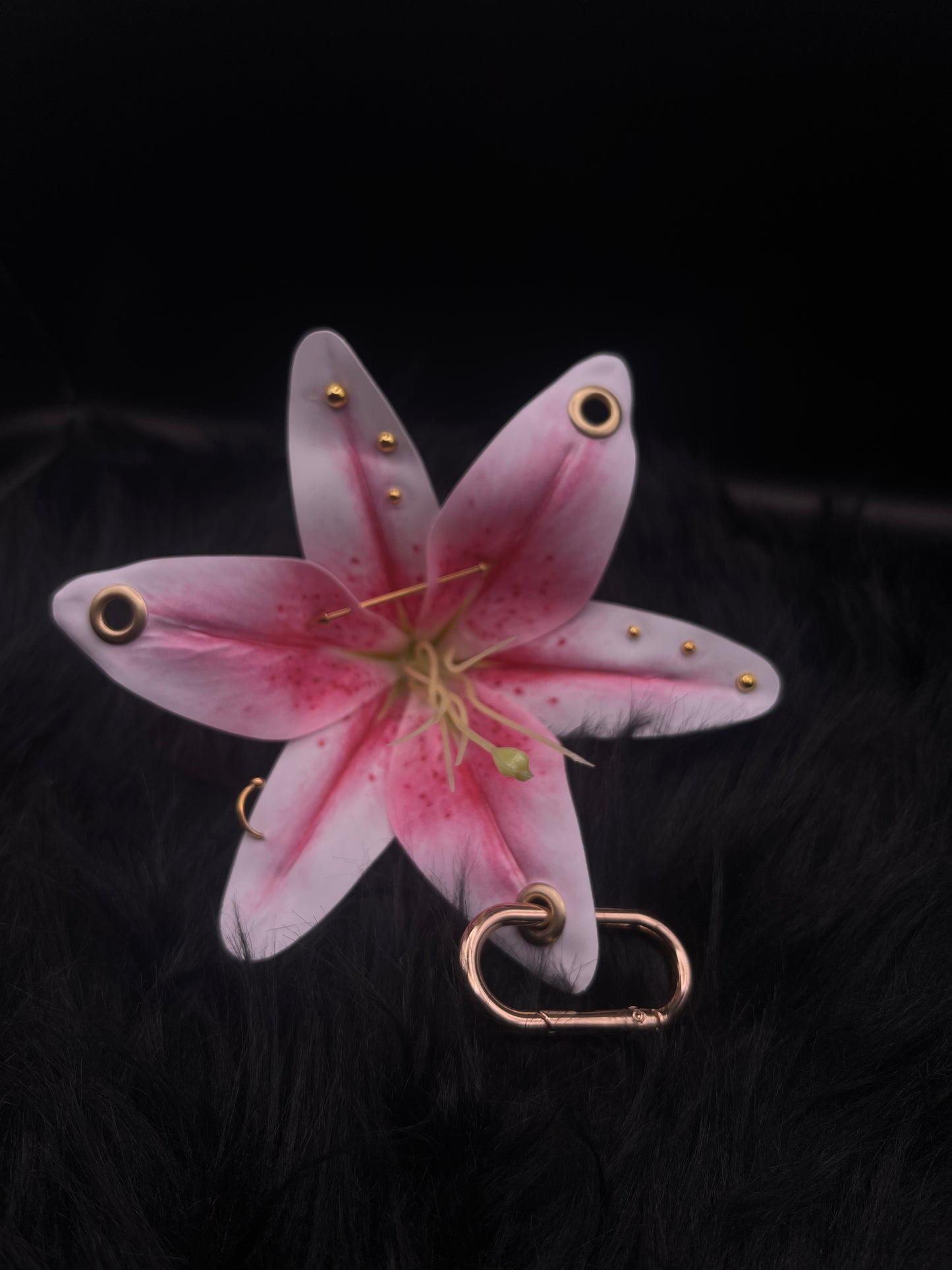 Pink Pierced Lilys Keychain with Gold Hardware