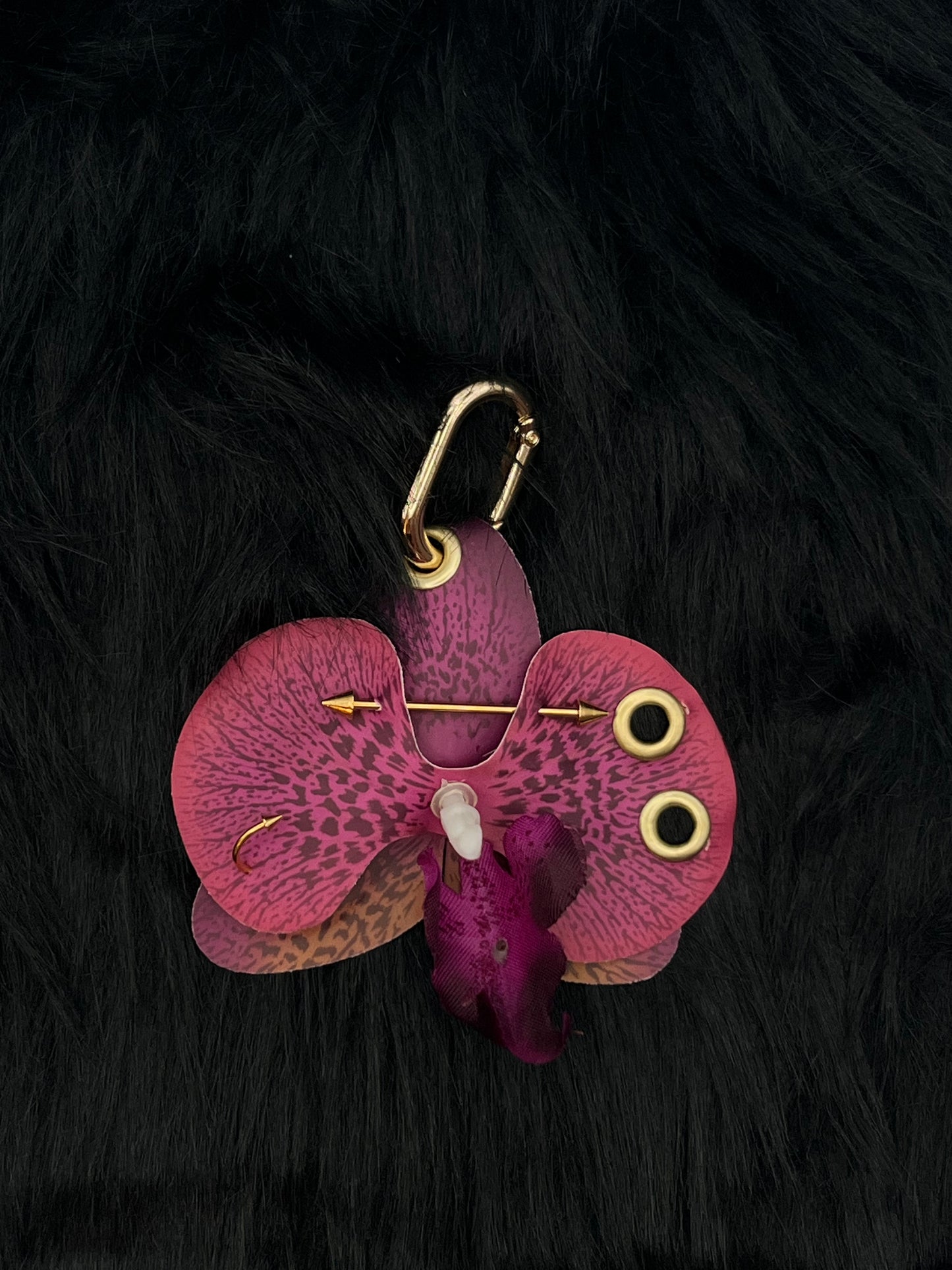 Purple Pierced Orchid Keychain With Gold Hardware
