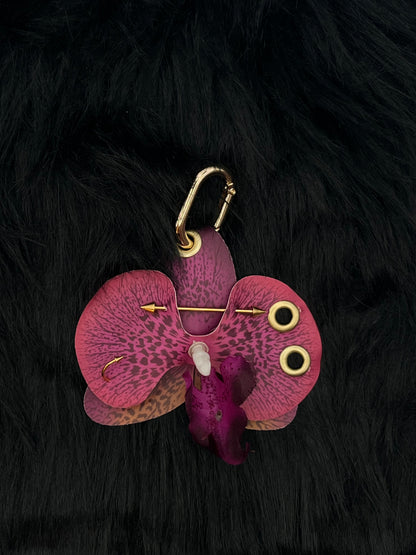 Purple Pierced Orchid Keychain With Gold Hardware