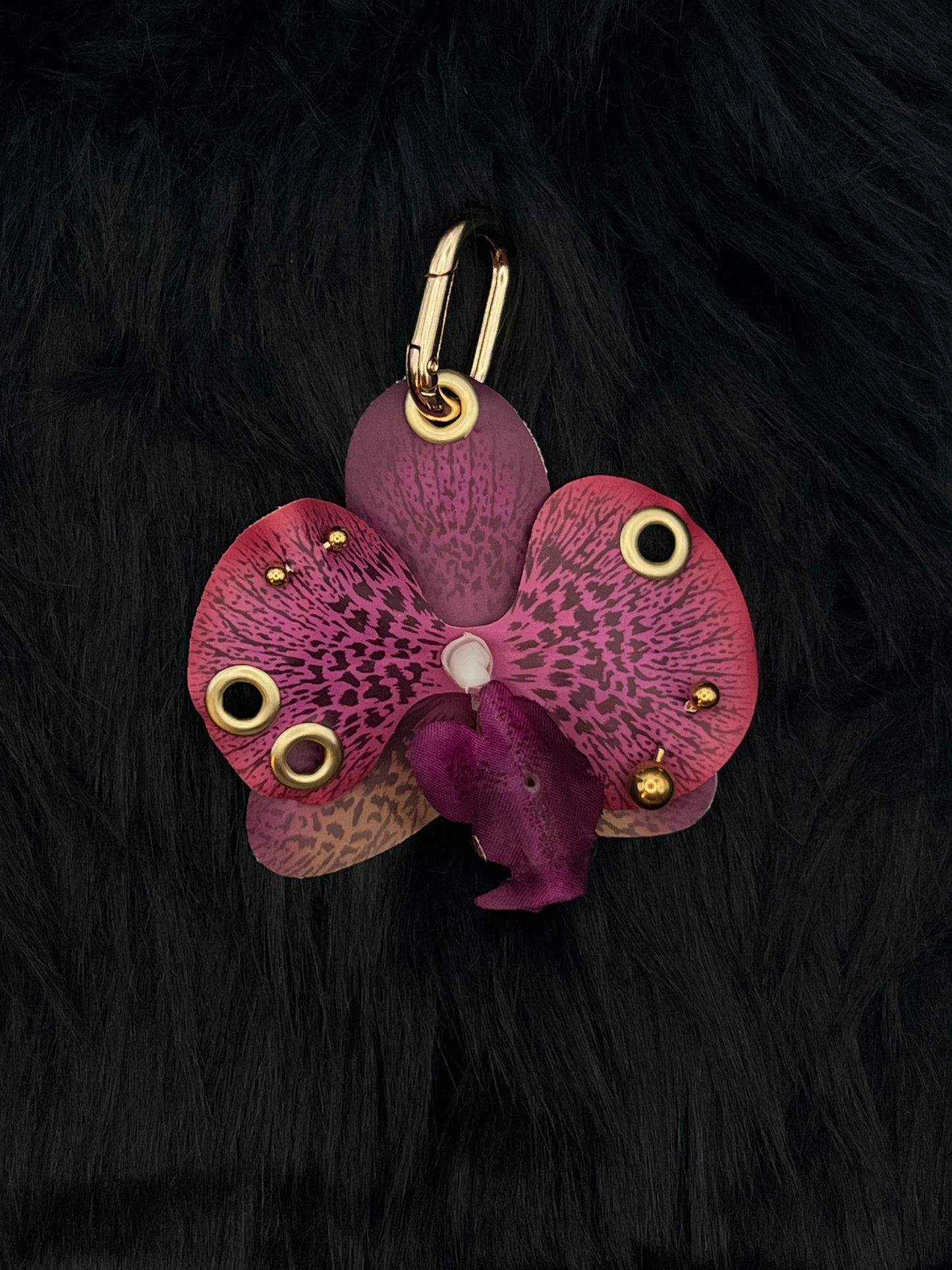 Purple Pierced Orchid Keychain With Gold Hardware
