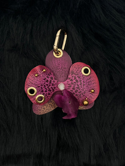 Purple Pierced Orchid Keychain With Gold Hardware