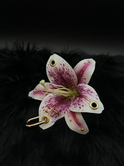 Pierced Lilys Keychain with Gold Hardware