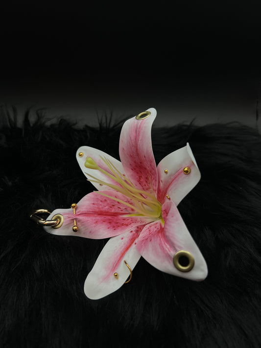 Pierced Lilys Keychain with Gold Hardware