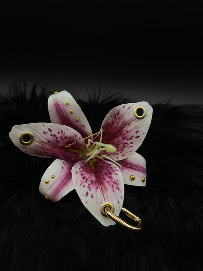 Pierced Lilys Keychain with Gold Hardware