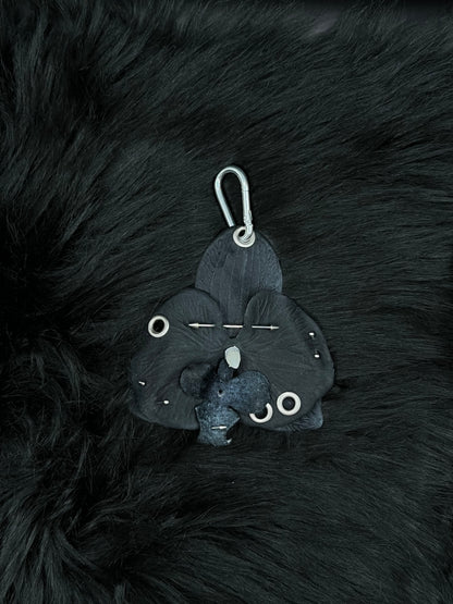 Black Pierced Orchid Keychain With Silver Hardware