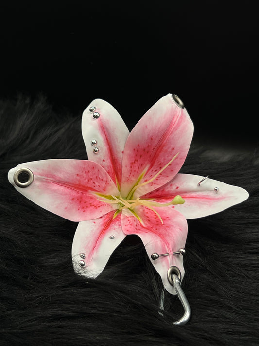 Pink Pierced Lilys Keychain with Silver Hardware