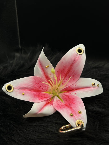 Pink Pierced Lilys Keychain with Gold Hardware