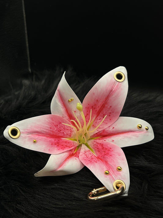 Pink Pierced Lilys Keychain with Gold Hardware