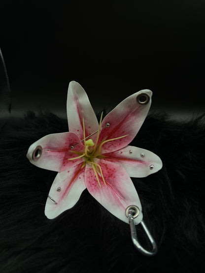 Pink Pierced Lilys Keychain with Silver Hardware