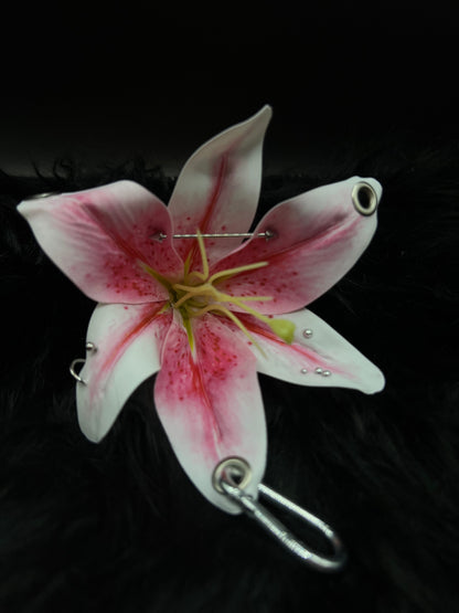 Pink Pierced Lilys Keychain with Silver Hardware