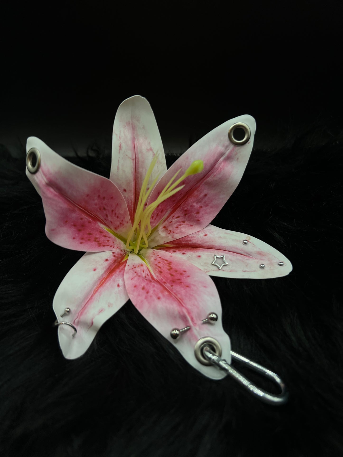 Pink Pierced Lilys Keychain with Silver Hardware