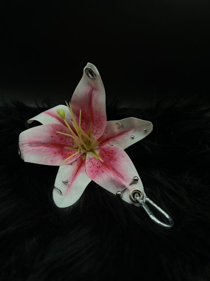 Pink Pierced Lilys Keychain with Silver Hardware
