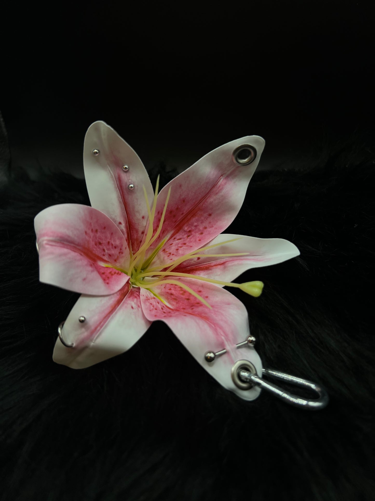 Pink Pierced Lilys Keychain with Silver Hardware