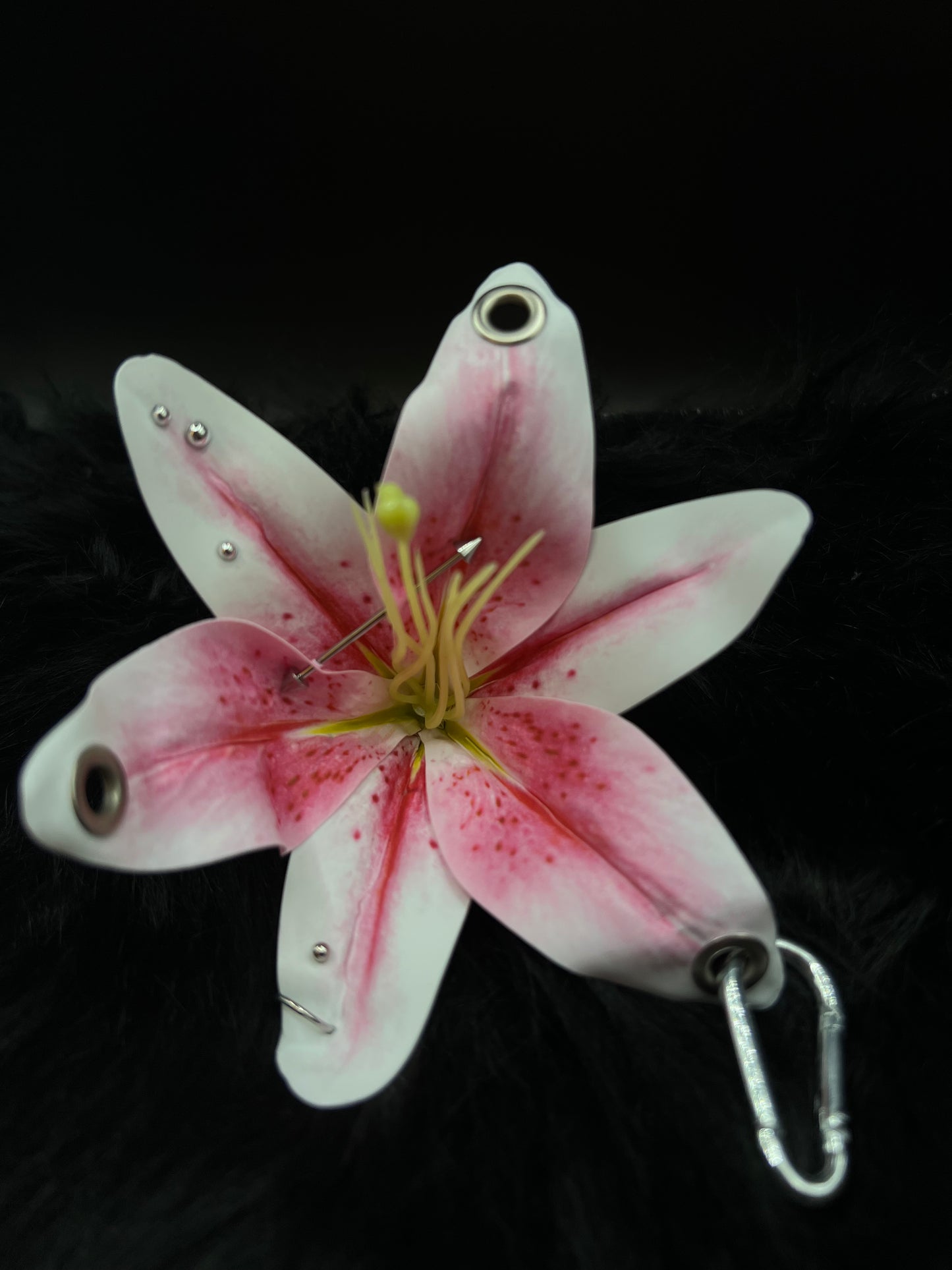 Pink Pierced Lilys Keychain with Silver Hardware