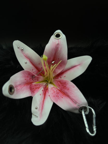 Pink Pierced Lilys Keychain with Silver Hardware