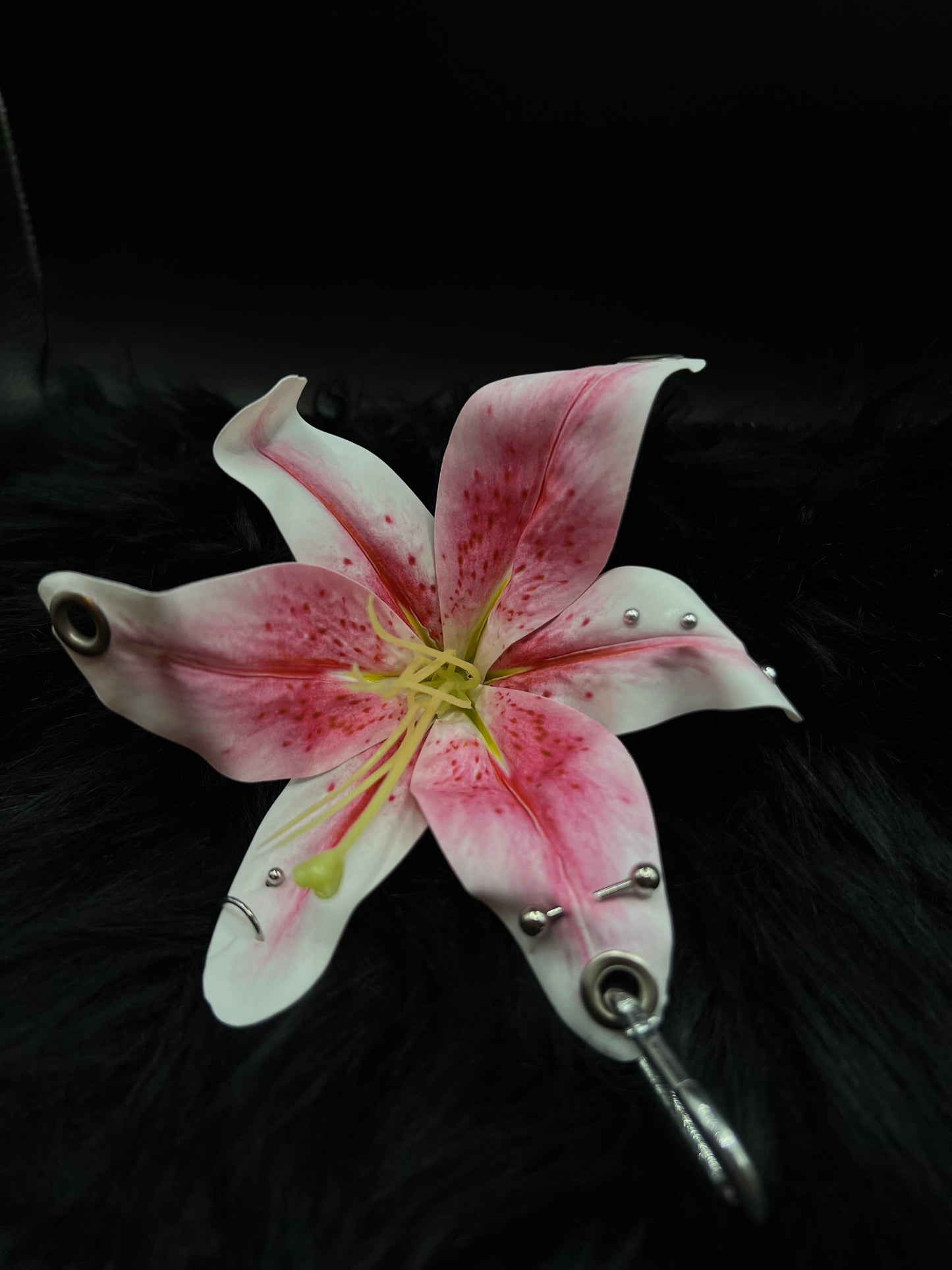 Pink Pierced Lilys Keychain with Silver Hardware