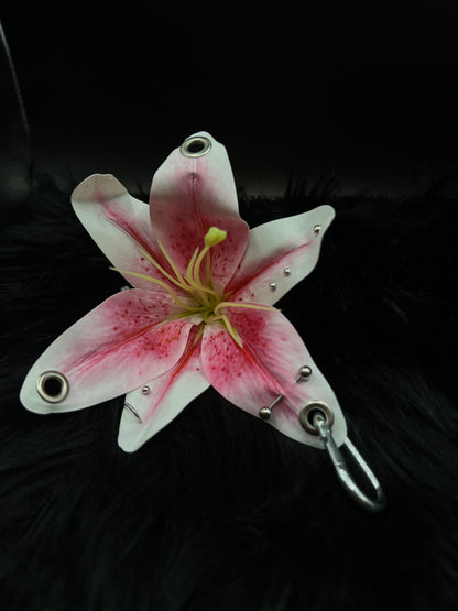 Pink Pierced Lilys Keychain with Silver Hardware